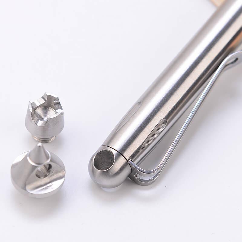 Silver EDC pen with pocket clip