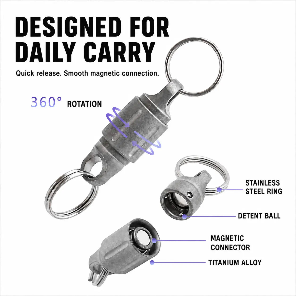 Compact titanium key ring connector for everyday carry
