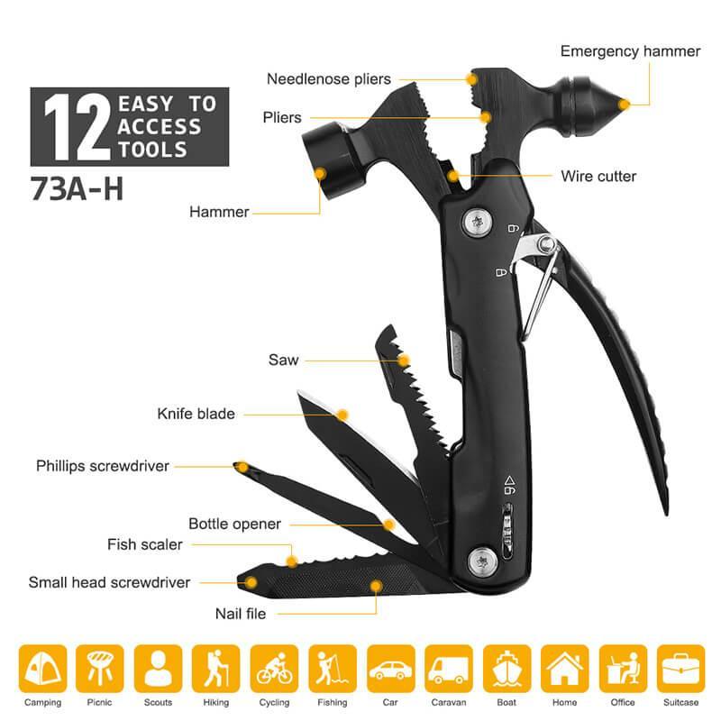 Tenvellon Multi Hammer Car Safety Hammer Outdoor Multi Tool Kit Secondary image
