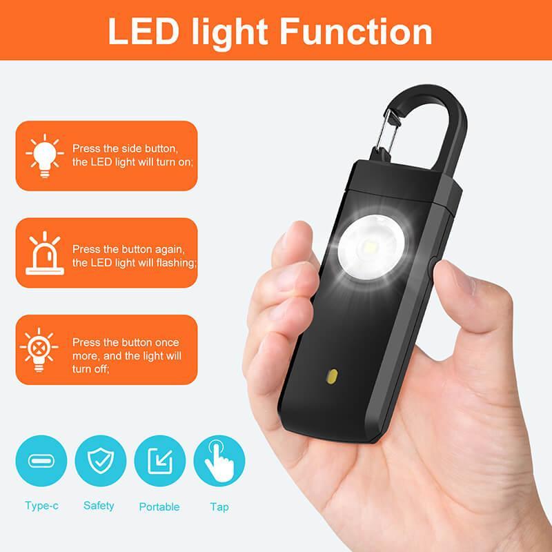 Tenvellon Personal Alarm Keychain Rechargeable Batteries 130dB for Women and Kids