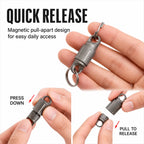 Push-pull titanium key clip shown in hand