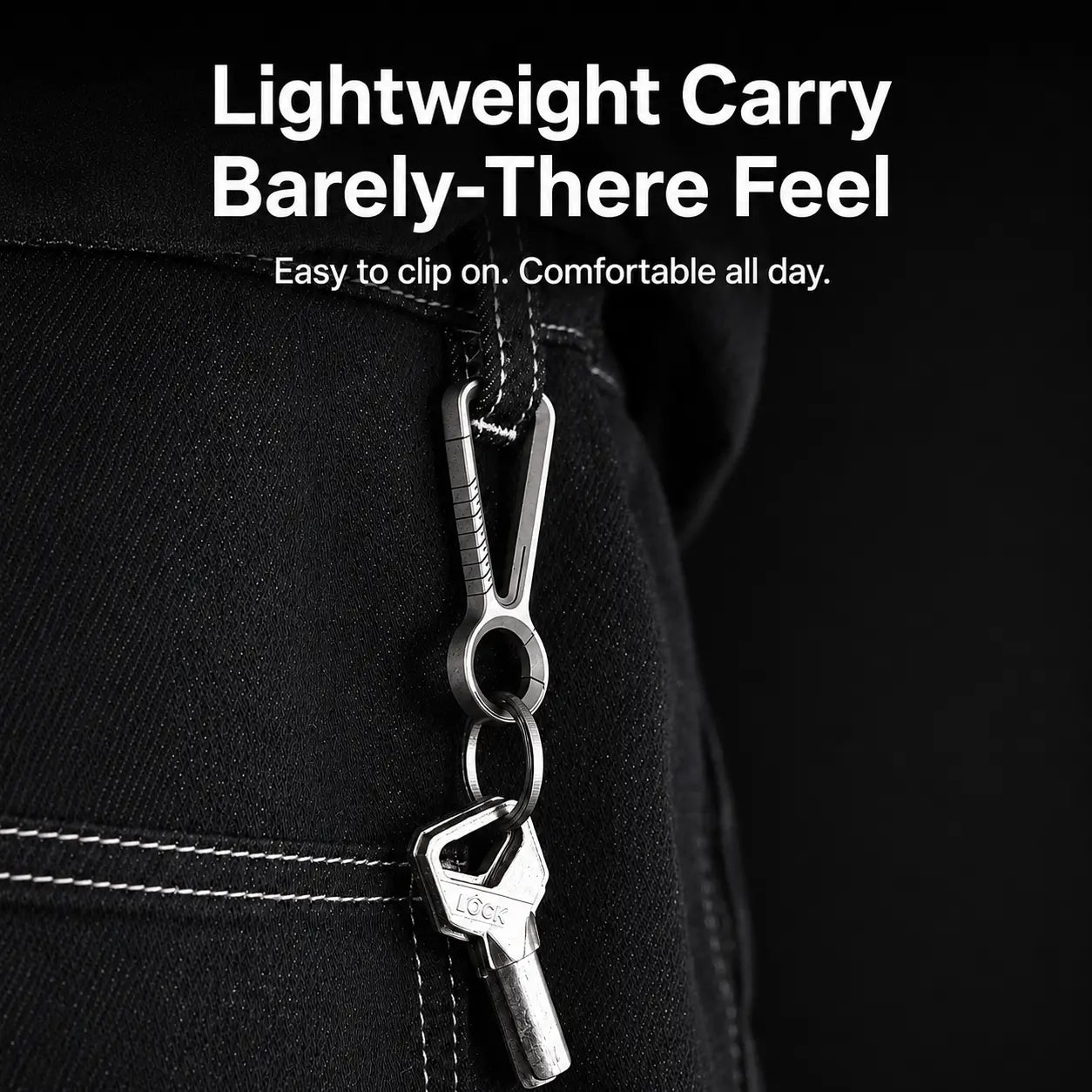 Titanium keychain clip with open-ring design for quick access