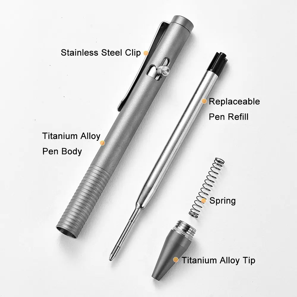 Tenvellon Titanium Bolt Action EDC Pen with Pocket Clip