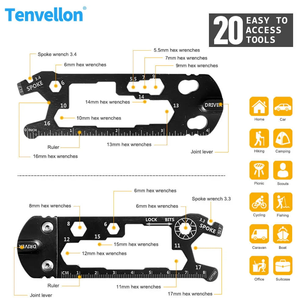 Tenvellon Pocket Tools Keychain Pocket Multi tool with Screwdriver Set