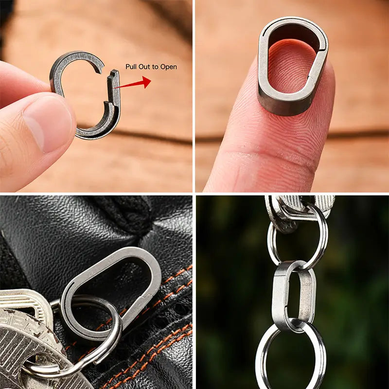 Small titanium alloy keychain clip attached to key rings