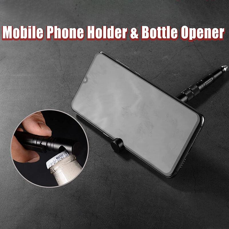 Utility pen with bottle opener and phone holder