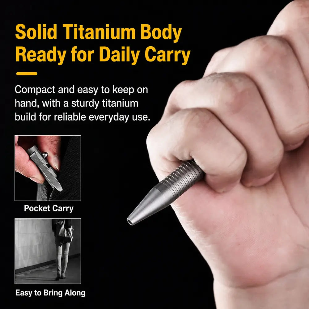 Tenvellon Titanium Bolt Action EDC Pen with Pocket Clip